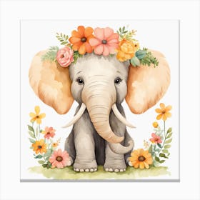 Floral Baby Mammoth Nursery Illustration (23) Canvas Print