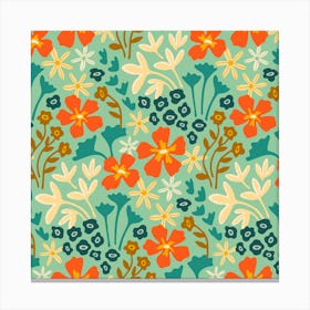 PROFUSION Bright Retro Tropical Floral Botanical in Orange Teal Cream Yellow on Mint Green Canvas Print