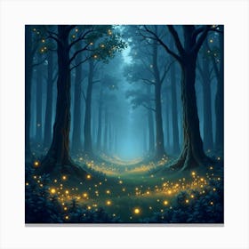 A Forest Filled With Glowing Fireflies And Mystic Fog 1 Canvas Print