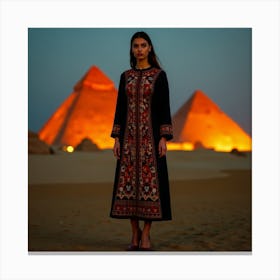 Egyptian Woman In Front Of Pyramids 7 Canvas Print