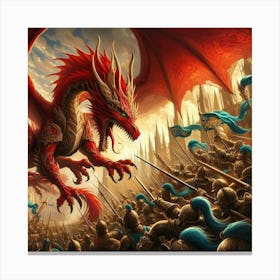 Red Dragon Battle Canvas Print