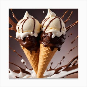 a close up of a cone of chocolate ice cream Canvas Print