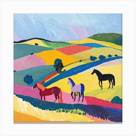 Horses in the English Countryside Series, Hockney Style. Canvas Print
