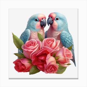 Parrots And Roses 9 Canvas Print