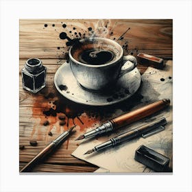 Coffee And Writing Utensils Canvas Print