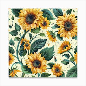 Sunflowers Green Leaves Canvas Print