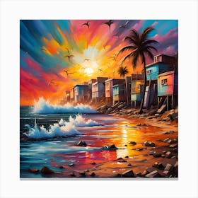 Sunset's Embrace Over Beachside Residences Canvas Print