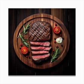 Steak On A Wooden Board Canvas Print