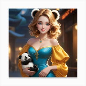 Chinese Girl With Panda Bear Canvas Print