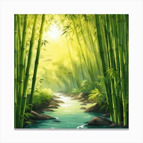 A Stream In A Bamboo Forest At Sun Rise Square Composition 301 Canvas Print