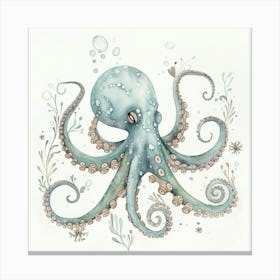 Storybook Style Octopus Making Bubbles 2 Canvas Print