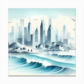 Cityscape With Waves Canvas Print