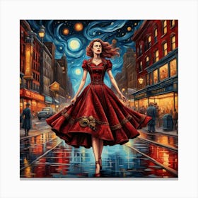 Girl In A Red Dress 1 Canvas Print