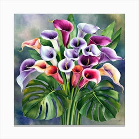 watercolor calla lilies and monstera, painting 3 Canvas Print