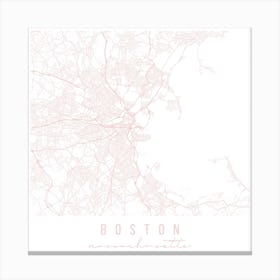 Boston Massachusetts Light Pink Minimal Street Map Square Canvas Print