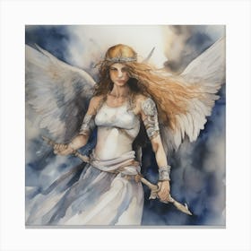 A Warrior Angel Daughter Of Yahweh Overcoming The Darkness And Witches Of This World Watercolour Canvas Print