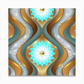 Abstract Gold And Blue Floral Pattern Canvas Print