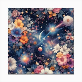 Flowers And Stars Wallpaper Canvas Print