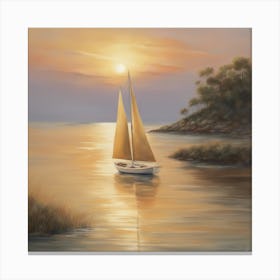 Sailboat At Sunset 4 Canvas Print