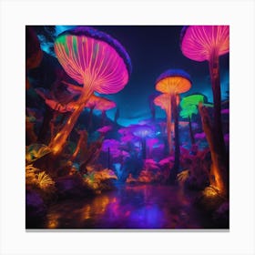 Neon Mushroom Forest Canvas Print