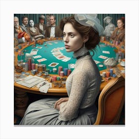 Woman At A Poker Table Canvas Print