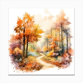 Watercolor Autumn Forest Path 3 Canvas Print