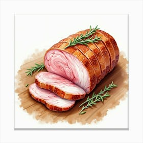 Watercolor Art Of A Tender And Juicy Roast Pork Loin On A Modern Kitchen Counter Canvas Print