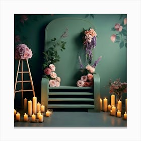 Chair With Candles And Flowers Canvas Print