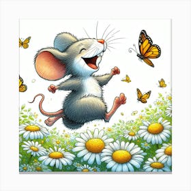 Mouse In Daisies Canvas Print