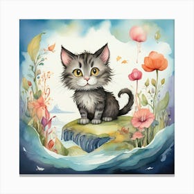 Cat On A Rock Canvas Print