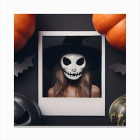 Halloween White Mask Polaroid Frame Canvas Print