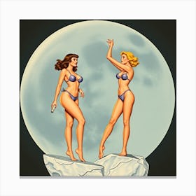 Two Women On A Rock Canvas Print