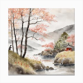 Japanese Landscape Painting Sumi E Drawing (22) Canvas Print