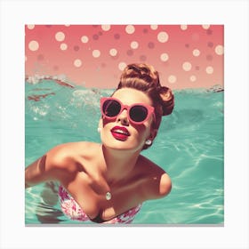 Poolside Vintage Girl In Pink Swimsuit Canvas Print