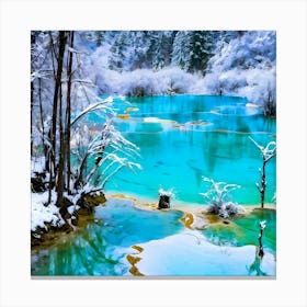 Jiuzhaigou's Panda Lake In Winter Canvas Print