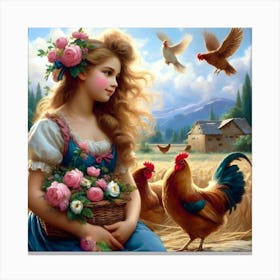 Girl With Chickens Canvas Print