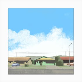 Suburban street scene, American, illustration, wall art Canvas Print