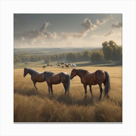 Horses In A Field 32 Canvas Print