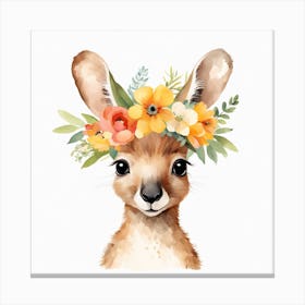 Floral Baby Kangaroo Nursery Illustration (21) Canvas Print