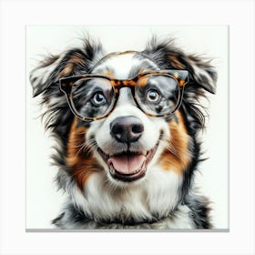 Australian Shepherd Dog With Glasses Canvas Print