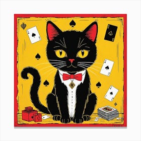 Black Cat Playing Cards 4 Canvas Print