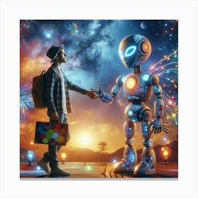 Futuristic Man And Robot Canvas Print