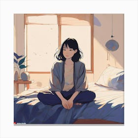 An Illustration Of A Person Sitting On The Edge Of A Bed In A Minimalist, Quiet Room Canvas Print