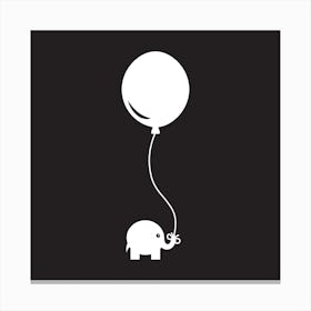 Elephant with Balloon (Black) - Square Canvas Print