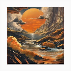 Sunset Over A River Canvas Print