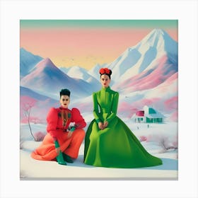 Frida Khalo and Woman On Snowy Landscape Canvas Print