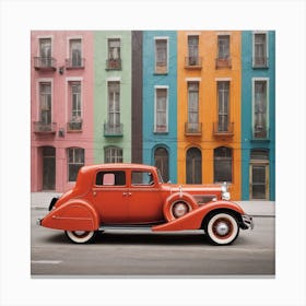 Vintage Car In Front Of Colorful Buildings Canvas Print