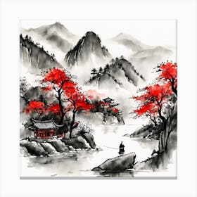Chinese Landscape Mountains Ink Painting (87) Canvas Print