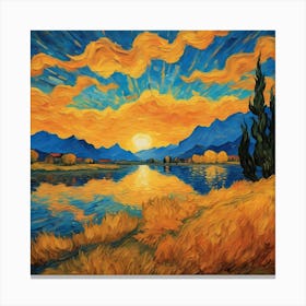 Sunset Over The River Canvas Print