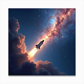 Space Shuttle In A Watercolor Dazzling Star Nebula 1 Canvas Print